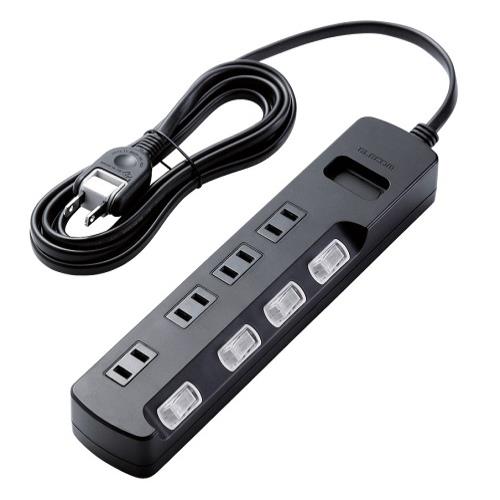 エレコム(ELECOM) AVT-K6A-2425BK ブラック ほこり防止/雷ガード付タップ 延長コード 2ピン 4個口 2.5m