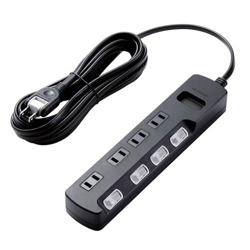 エレコム(ELECOM) AVT-K6A-2450BK ブラック ほこり防止/雷ガード付タップ 延長コード 2ピン 4個口 5m