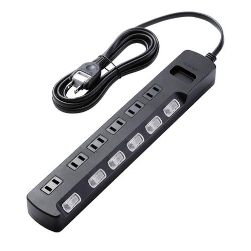 エレコム(ELECOM) AVT-K6A-2625BK ブラック ほこり防止/雷ガード付タップ 延長コード 2ピン 6個口 2.5m