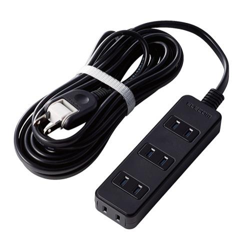 エレコム(ELECOM) AVT-ST02-2450BK ブラック ほこり防止/雷ガード付タップ 延長コード 2ピン 4個口 5m