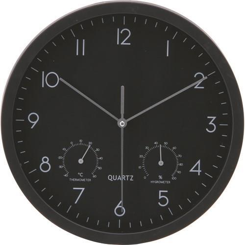 不二貿易  【完成品】 掛時計温湿度計付 ベゼル ２５ｃｍ ＢＫ 26333【代引・日時指定・キャンセル不可・北海道沖縄離島配送不可】