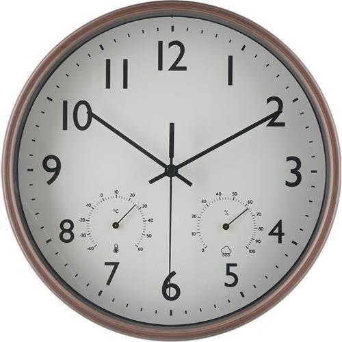 不二貿易  【完成品】 掛時計 温湿度計付 ミエル ２５ ＢＲ 28199【代引・日時指定・キャンセル不可・北海道沖縄離島配送不可】