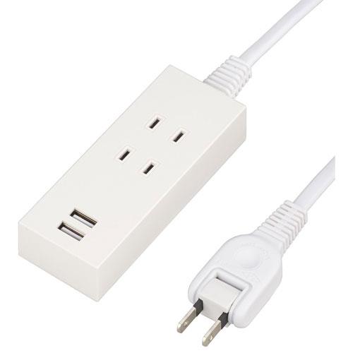 ヤザワ 2AC2USB2.1A2.5mホワイト 2個口 上挿し 2.5m Y024025WH2U ホワイト