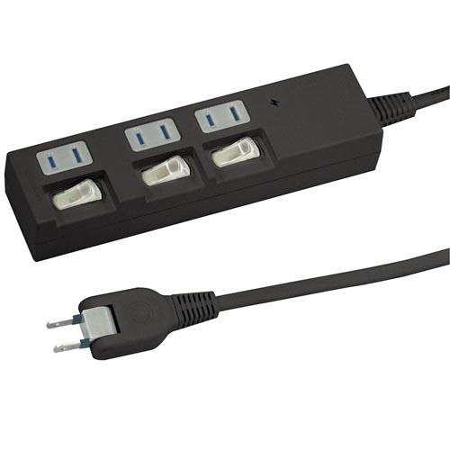 ヤザワ 個別スイッチ付節電タップ 3個口 上挿し 1m Y02BKS331BK ブラック