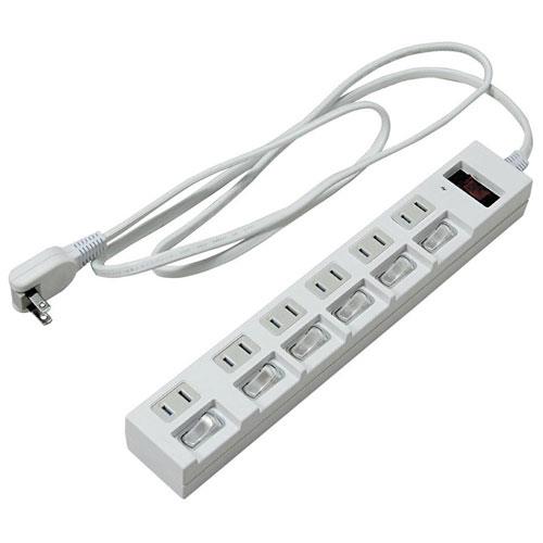 ヤザワ Y02BKS672WH ホワイト 個別集中スイッチ付節電タップ6個口 2m