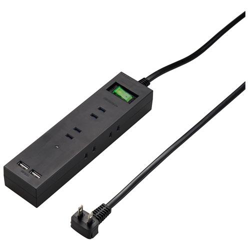 ヤザワ H6BK8122UBK ブラック 3方向から挿せる6個口USBタップ 上挿し2･横挿し4 2m