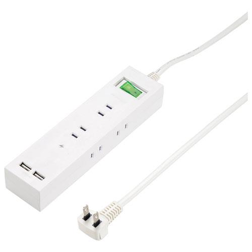 ヤザワ H6BK8122UWH(ホワイト) 3方向から挿せる6個口USBタップ(上挿し2･横挿し4) 2m