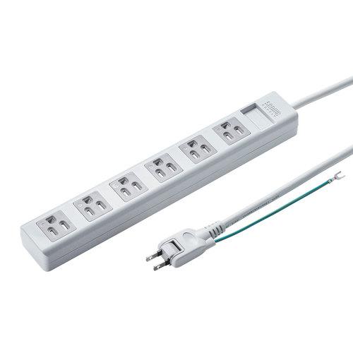 サンワサプライ TAP-SH3625MG ホワイト シャッター電源タップ 6個口 2.5m