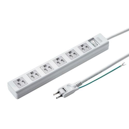 サンワサプライ TAP-SH3650MGSW ホワイト シャッター電源タップ 通電ランプ付き 6個口 5m