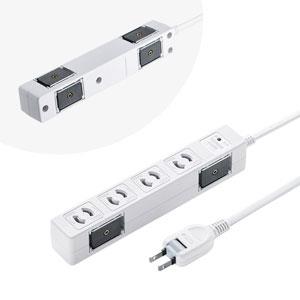 サンワサプライ TAP-SPWMG24-5 雷ガードタップ 2P 4個口 5m マグネット付き