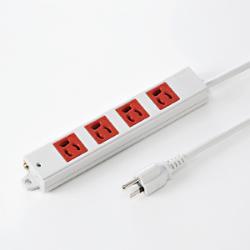 サンワサプライ TAP-K4-3R(レッド) 工事物件タップ 3ピン4個口 3m