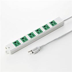 サンワサプライ TAP-K6-3G(グリーン) 工事物件タップ 3ピン6個口 3m