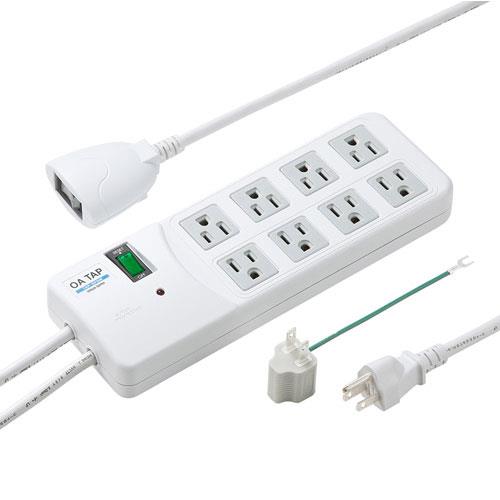 サンワサプライ 雷ガードタップ 8個口(上挿し) 2.5m TAP-SP308(ホワイト)
