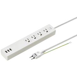 サンワサプライ TAP-F37U-2(ホワイト) USB充電機能付きタップ 4個口 2m