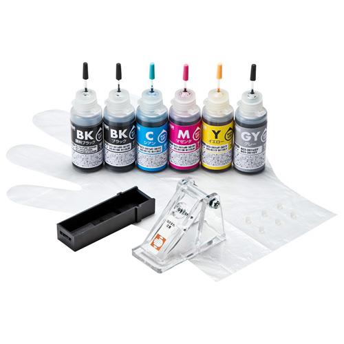 サンワサプライ INK-C381S30S6 詰め替えインク BCI-380PGBK･381BK･C･M･Y･GY用 6色セット 各30ml