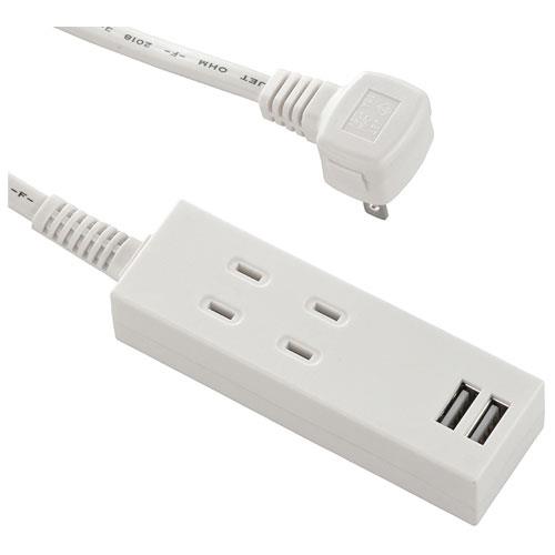 オーム電機(OHM) HS-TU22PBT-W USBポート付安全タップ 2個口(上挿し) 2m 00-4392