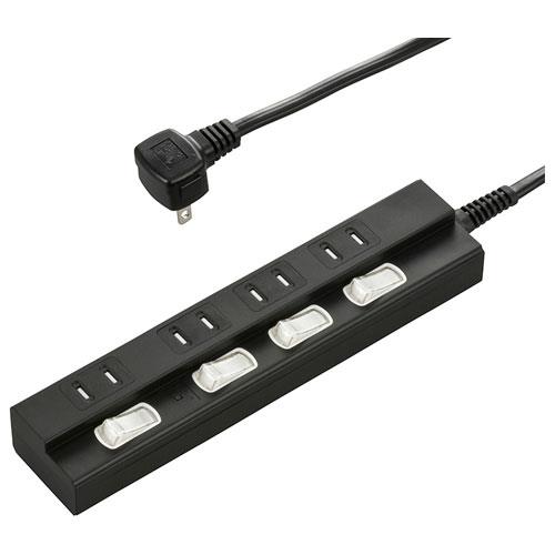 オーム電機(OHM) HS-TPK42PBT-K 黒 雷に強い節電タップ 4個口 上挿し 2m 00-6942