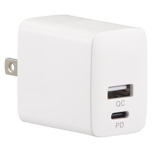 オーム電機(OHM) MAV-AQP20W-W ホワイト AudioComm AC充電器 PD対応Type-C+QC対応Type-A