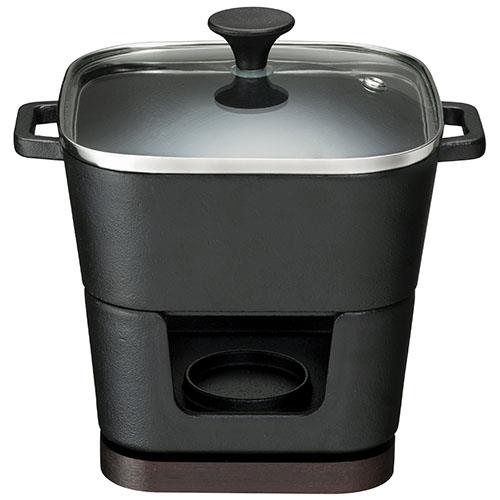 イシガキ産業 4239 DL COLOスクエアポット14cm 鉄鋳物 ガラス蓋付コンロセット 0.98L