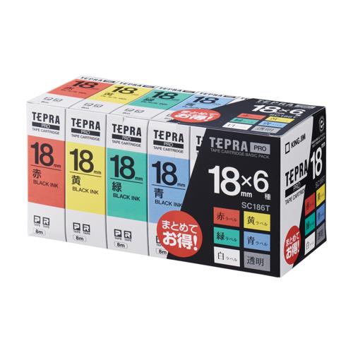 キングジム(KING JIM) テプラPRO ベーシックパック 6種セット 黒文字 18mm SC186T