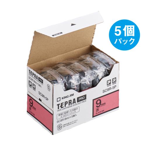 キングジム(KING JIM) テプラPRO 5個入 カラーラベル パステル 赤 黒文字 9mm SC9R-5P