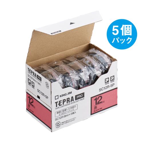 キングジム(KING JIM) テプラPRO 5個入 カラーラベル パステル 赤 黒文字 12mm SC12R-5P