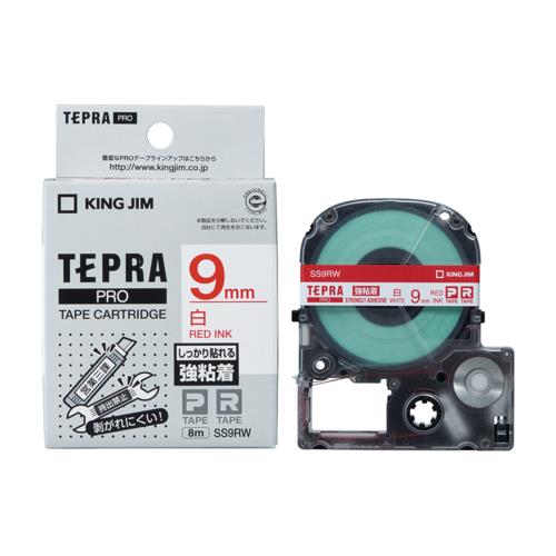 キングジム(KING JIM) テプラPRO 強粘着ラベル 白 赤文字 9mm SS9RW