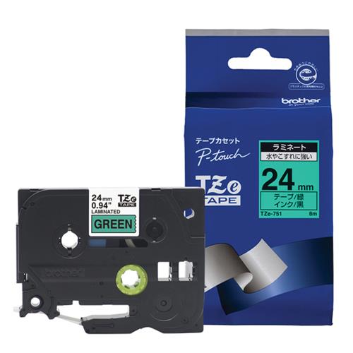 ブラザー(brother) TZe-751 ピータッチ ラミネートテープ 黒文字/緑 24mm