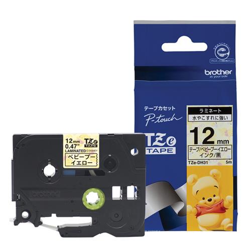 ブラザー(brother) TZe-DH31 ピータッチ ディズニーキャラクター 黒文字/ベビープーイエロー 12mm