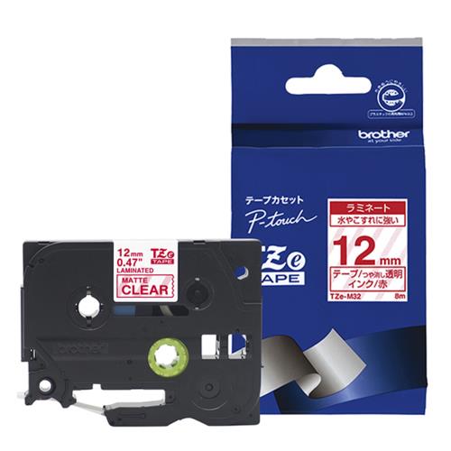 ブラザー(brother) TZe-M32 TZeテープ マットテープ 赤文字/透明 つや消し 12mm