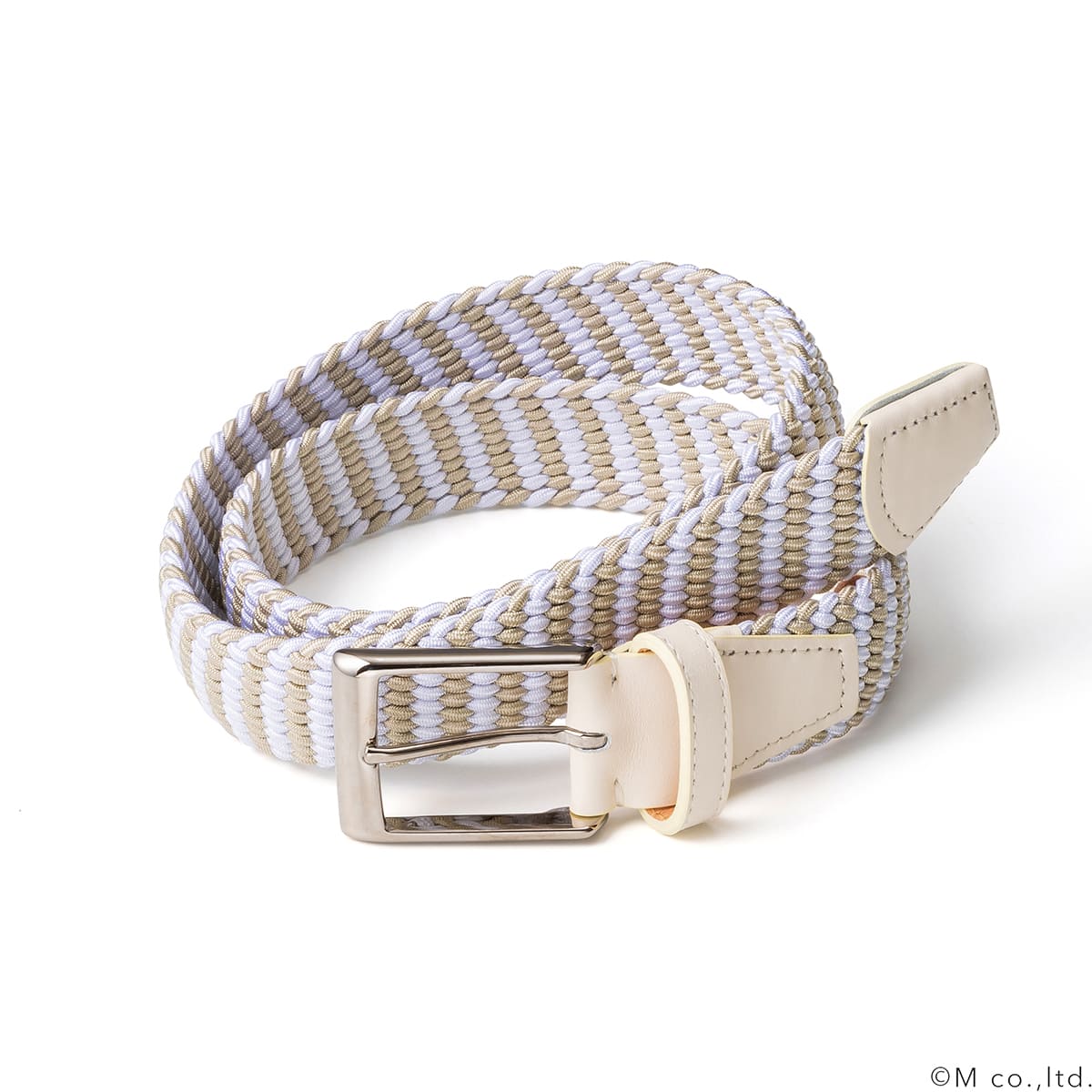 【ラルコバレーノ】35mm エラスティックメッシュベルト WHITE*BEIGE M