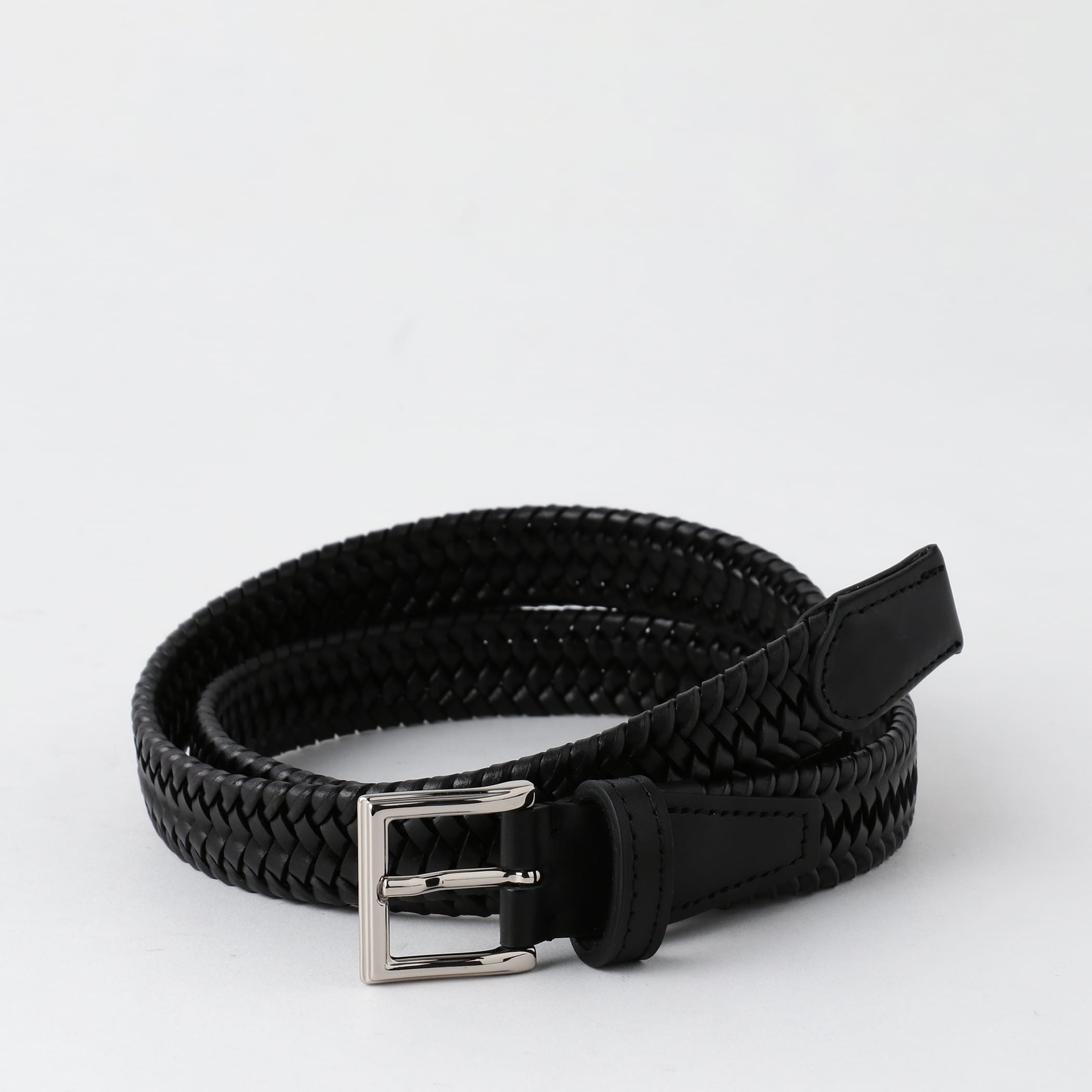 【ラルコバレーノ】25mm レザーエラスティックメッシュベルト BLACK M