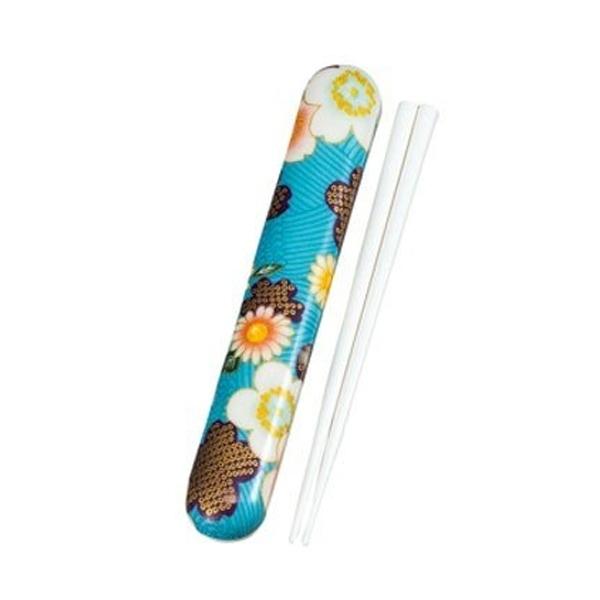 箸&箸箱セット 日本製 布貼箸箱セット HAKOYA(ハコヤ) 18cm 加賀桜 ( お弁当用 弁当用箸 ランチグッズ HAKOYAハコヤ 和柄 おはし ケース付 和風 ) 【 ブルー 】 ブルー