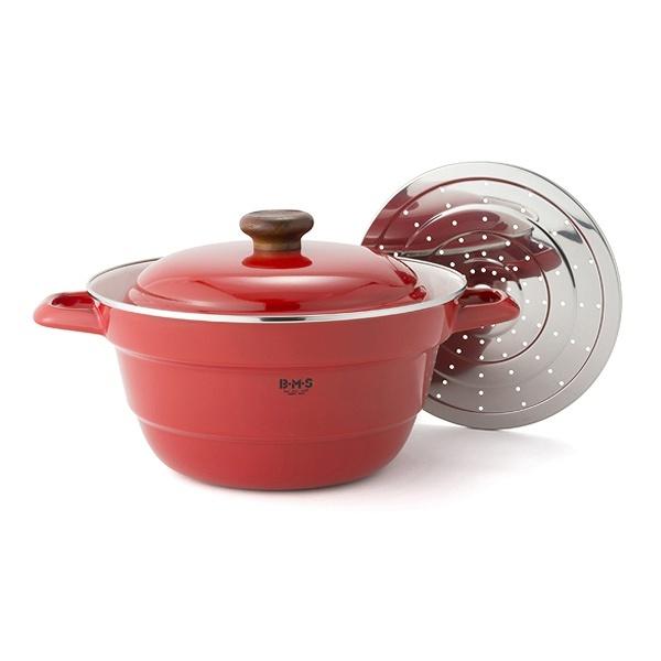 鍋 IH対応 27cm 富士ホーロー Honey Ware オールインワン スノコ付 ( ガス火対応 両手鍋 卓上鍋 27センチ キャセロール 琺瑯鍋 万能鍋 多機能鍋 調理鍋 ほうろう鍋 両手なべ おしゃれ ハニーウェア )【 レッド 】 レッド