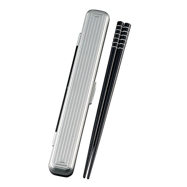 箸&箸箱セット 箸 箸箱 LUNCH CHOPSTICKS samon 18cm ( カトラリー はし 箸&箸箱 ケース ハシ 携帯用カトラリー シンプル かっこいい 砂紋 さもん おしゃれ 和風 和 天然木 ) 【 シルバー 】 シルバー