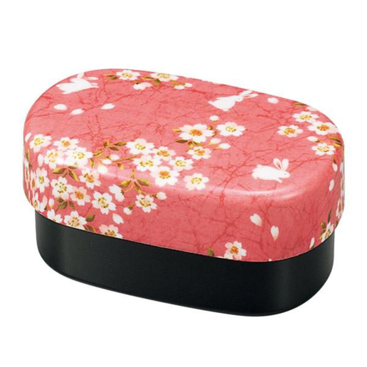お弁当箱 2段 布貼小判弁当 桜うさぎ HAKOYA 830ml 入れ子 ピンク ( 弁当箱 ランチボックス 食洗機対応 レンジ対応 入れ子式 和 食洗機OK レンジOK 和柄 弁当 二段 二段弁当箱 小判型 大きめ ランチベルト付き ) 【ピンク】 ピンク
