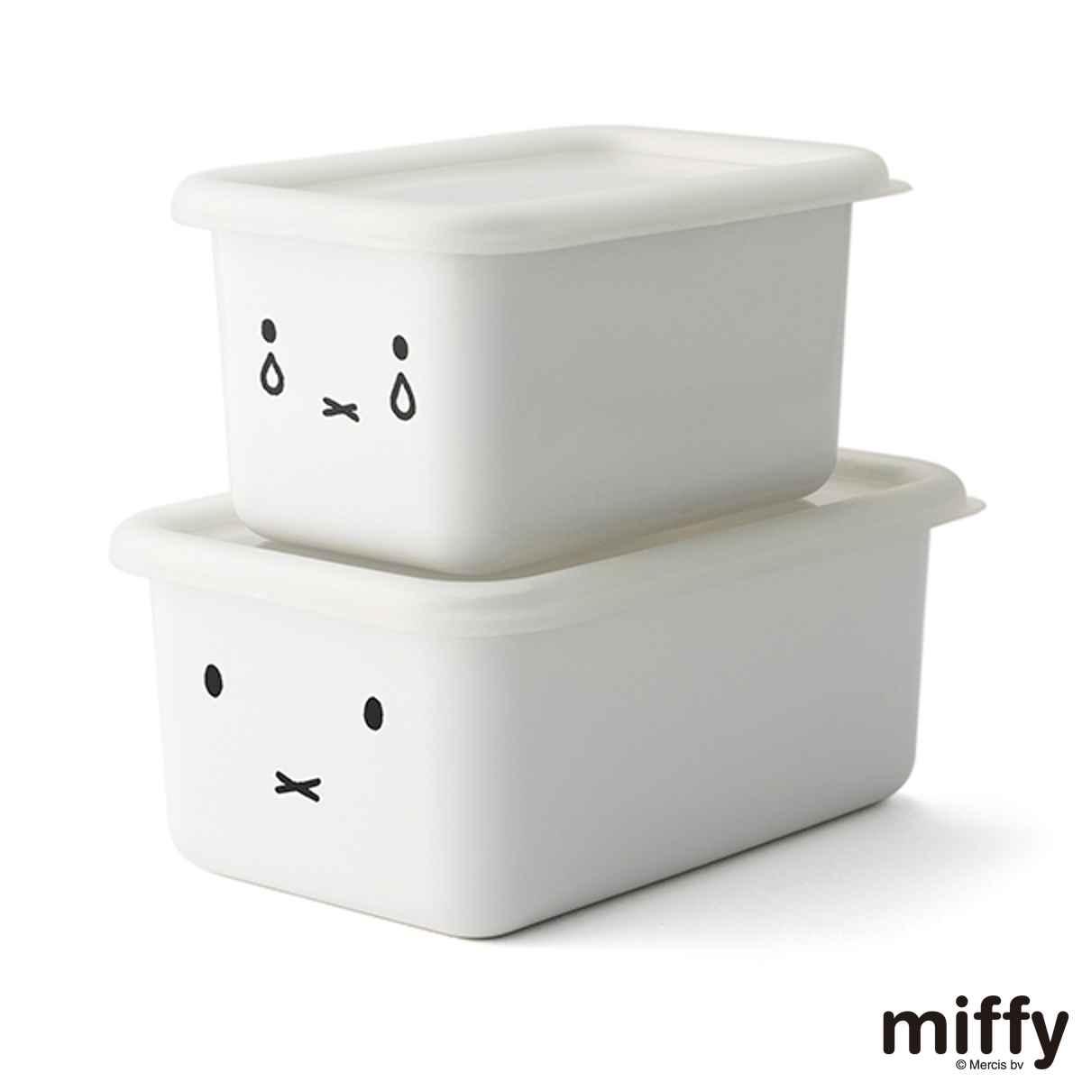保存容器 ホーロー製 深型 角容器 2点セットミッフィー 富士ホーロー HoneyWere ( ホーロー容器 琺瑯容器 深型容器 食洗機対応 オーブン対応 冷凍 冷蔵 角型容器 ストッカー スクエア フードコンテナ 食品保存 おしゃれ 白 miffy )