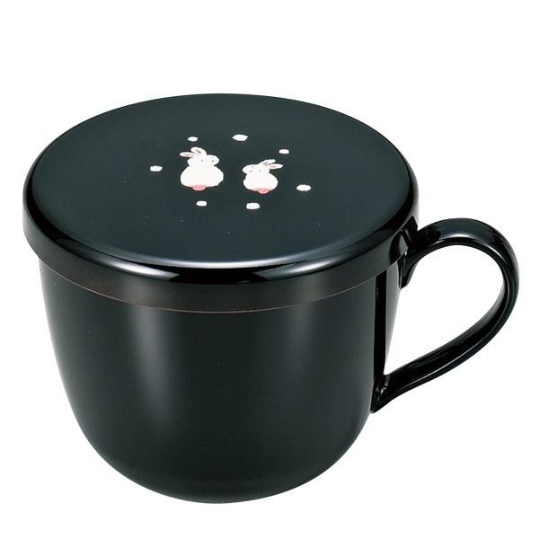 スープカップ 460ml ふた付き うさぎ スープマグ マグカップ 食器 プラスチック 日本製 ( 食洗機対応 電子レンジ対応 汁椀 スープボウル 中鉢 蓋付き お椀 カップ ボウル 持ち手 フタ付き 割れにくい 和食器 かわいい ) 【 黒うさぎ 】 黒うさぎ