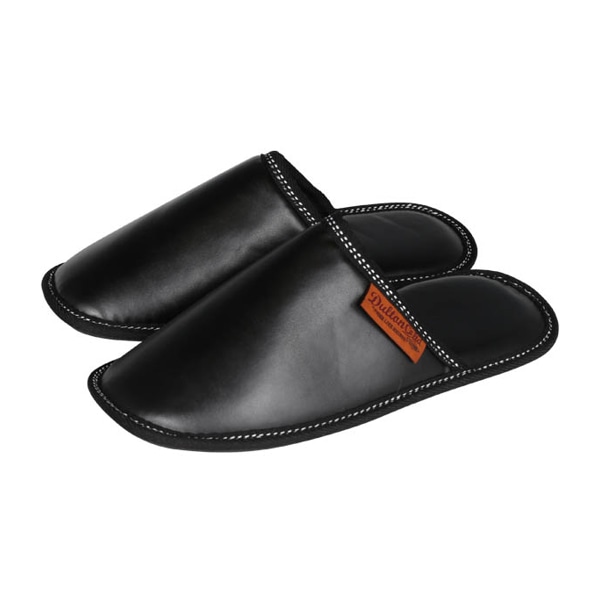 スリッパ 合皮 ウィメンズ 女性用 23.5cm~25cm ダルトン DULTON ( ルームシューズ ルームスリッパ 室内 フェイクレザー 外縫い 前詰まり ロゴ入り シンプル 深履き 持ち運び 収納袋付き 来客用 おしゃれ ) 【 ブラック 】 ブラック