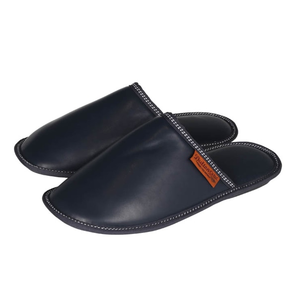 スリッパ 合皮 メンズ 男性用 27.5cm~28.5cm ダルトン DULTON ( ルームシューズ ルームスリッパ 室内 フェイクレザー 外縫い 前詰まり ロゴ入り シンプル 深履き 持ち運び 収納袋付き 来客用 おしゃれ ) 【 ネイビー 】 ネイビー