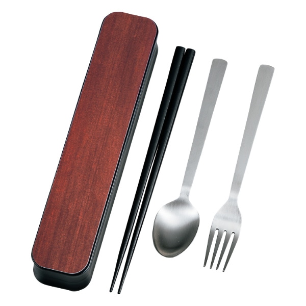 トリオセット 箸 スプーン フォーク 大人のカトラリー グレイン ( 食洗機対応 カトラリーセット お箸 木製 ステンレス トリオ セット カトラリー 食洗機OK 携帯用カトラリー 弁当 お弁当 持ち運び お弁当用 大人 日本製 ) 【 ローズウッド 】 ローズウッド