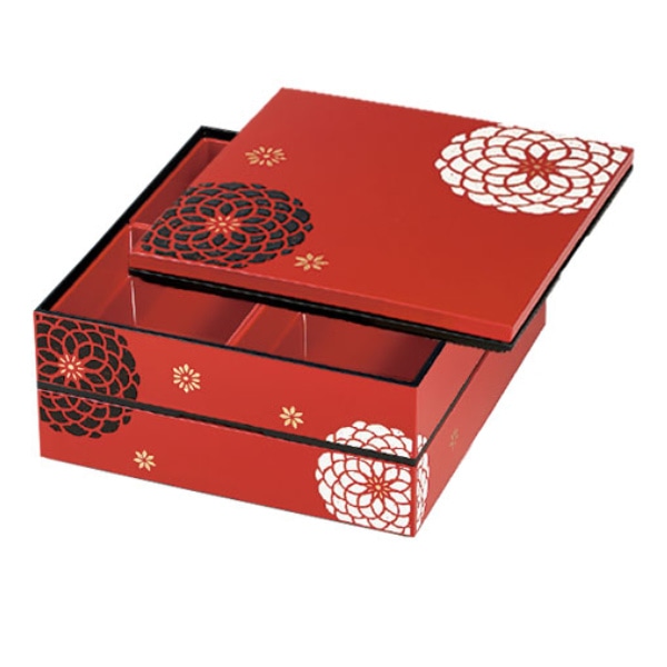 重箱 弁当箱 2段 4000ml 4人 5人 22.5cm角 二段重 百華 ( お重 お重箱 御重 二段 2段重 日本製 4~5人 行楽弁当箱 和風 オードブル重 お正月 運動会 おせち料理 ) 【 赤 】 赤