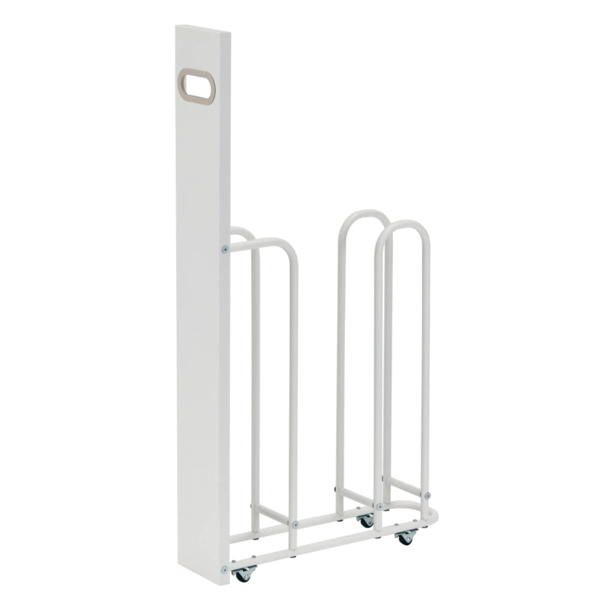 フィレッテ ダンボールストッカー 幅12.8cm ( ダンボール 収納 ストッカー W120 キャスター付 段ボール スリム 目隠し パネル付き 隙間収納 紙袋 段ボールストッカー 古紙 ストック マグネット対応 シンプル 白 ) 【ホワイト×ライトベージュ】 ホワイト×ライトベージュ