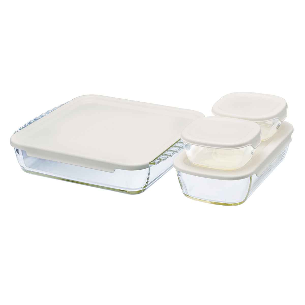 ハリオ 保存容器 250ml 900ml 2L スタッキング耐熱ガラスコンテナ スクエア 4個セット ( HARIO 耐熱ガラス ガラス 電子レンジ対応 食洗機対応 オーブン対応 日本製 耐熱容器 保存 容器 ガラス容器 食品保存 積み重ね 耐熱 )