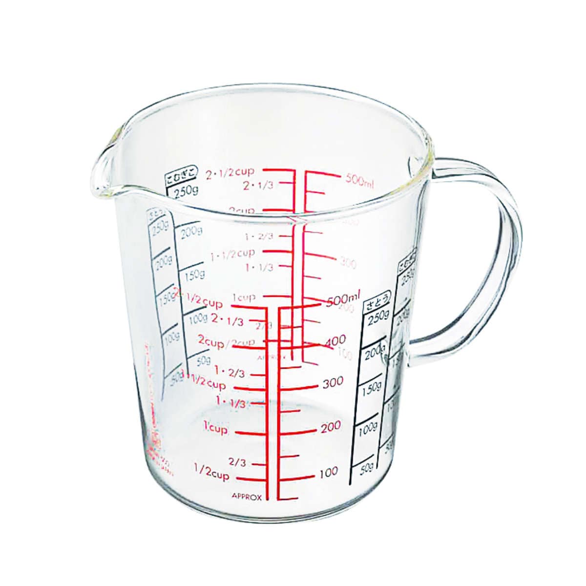ハリオ メジャーカップ ワイド 500ml 耐熱ガラス ( HARIO 計量コップ メジャーコップ 熱湯OK 500cc ガラス製 電子レンジ対応 食洗機対応 レンジOK 計量器具 目盛り メモリ付き 両面メモリ 粉もはかれる 取っ手付き 下ごしらえ )