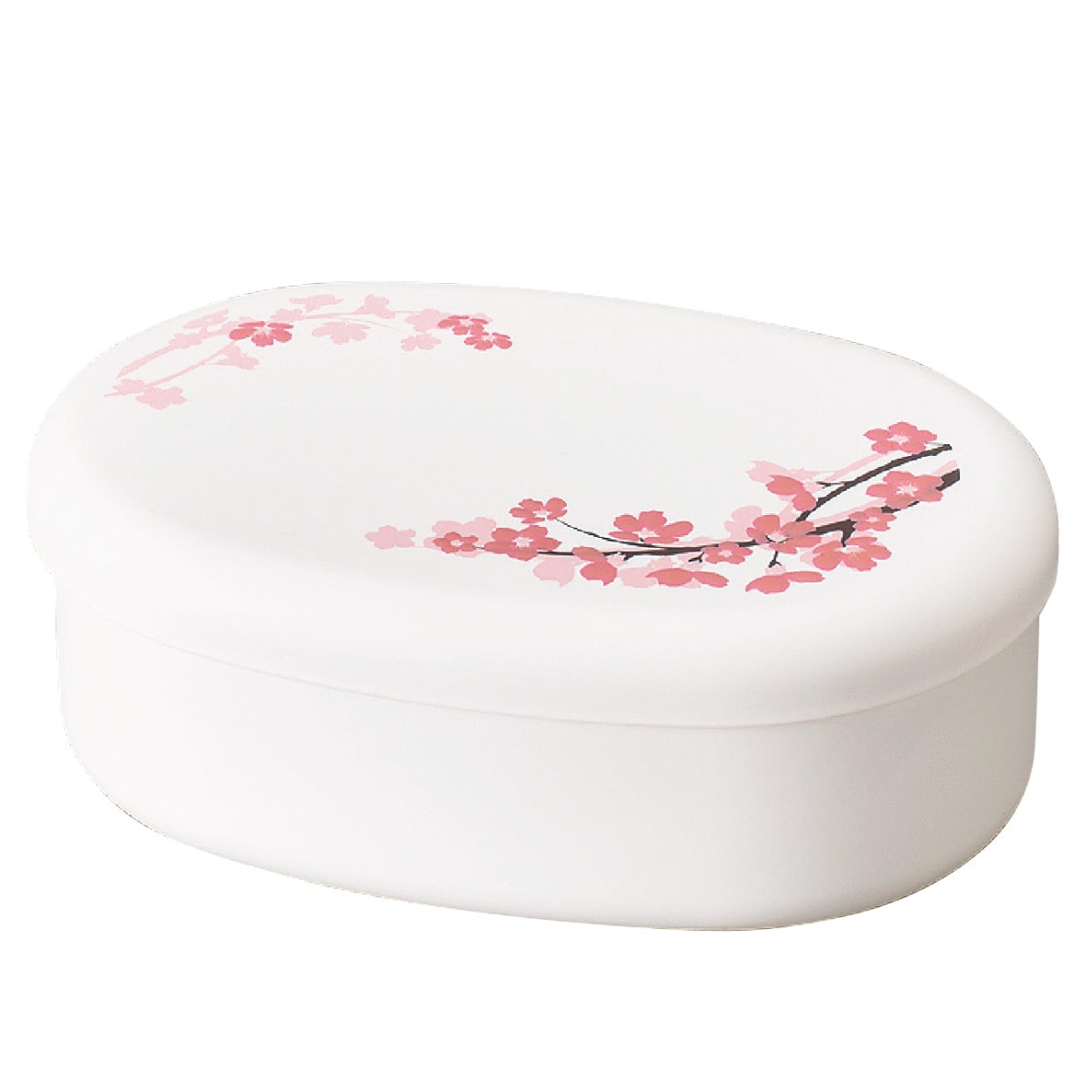 お弁当箱 小判一段弁当 SAKURA 1段480ml ( 弁当箱 ランチボックス レンジ対応 食洗機対応 一段 小判型 女子 レンジOK 食洗機OK 弁当 お弁当 中子付き ランチバンド付き 日本製 女性 ) 【ホワイト】 ホワイト