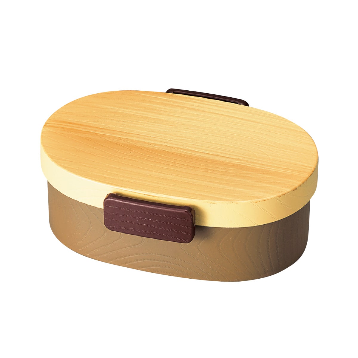 弁当箱 1段 480ml 木目小判弁当 小 タイト式 ツートーン ( お弁当箱 ランチボックス 一段 レンジ対応 食洗機対応 日本製 レンジOK 食洗機OK お弁当 弁当 小判型 仕切り付き 大人 ) 【ヒノキブラウン】 ヒノキブラウン