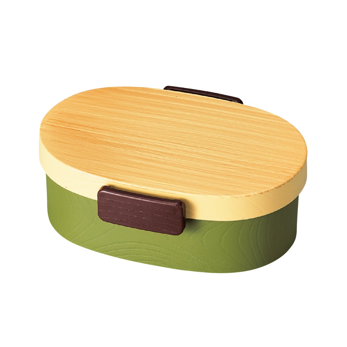 弁当箱 1段 480ml 木目小判弁当 小 タイト式 ツートーン ( お弁当箱 ランチボックス 一段 レンジ対応 食洗機対応 日本製 レンジOK 食洗機OK お弁当 弁当 小判型 仕切り付き 大人 ) 【ヒノキグリーン】 ヒノキグリーン