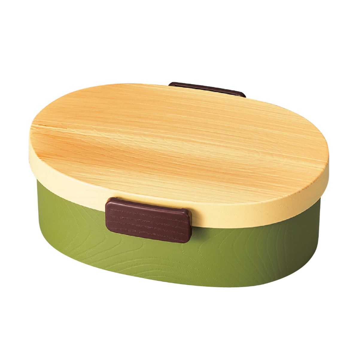弁当箱 1段 800ml 木目小判弁当 大 タイト式 ツートーン ( お弁当箱 ランチボックス 一段 レンジ対応 食洗機対応 日本製 レンジOK 食洗機OK お弁当 弁当 小判型 仕切り付き 大人 大容量 大きい ) 【ヒノキグリーン】 ヒノキグリーン
