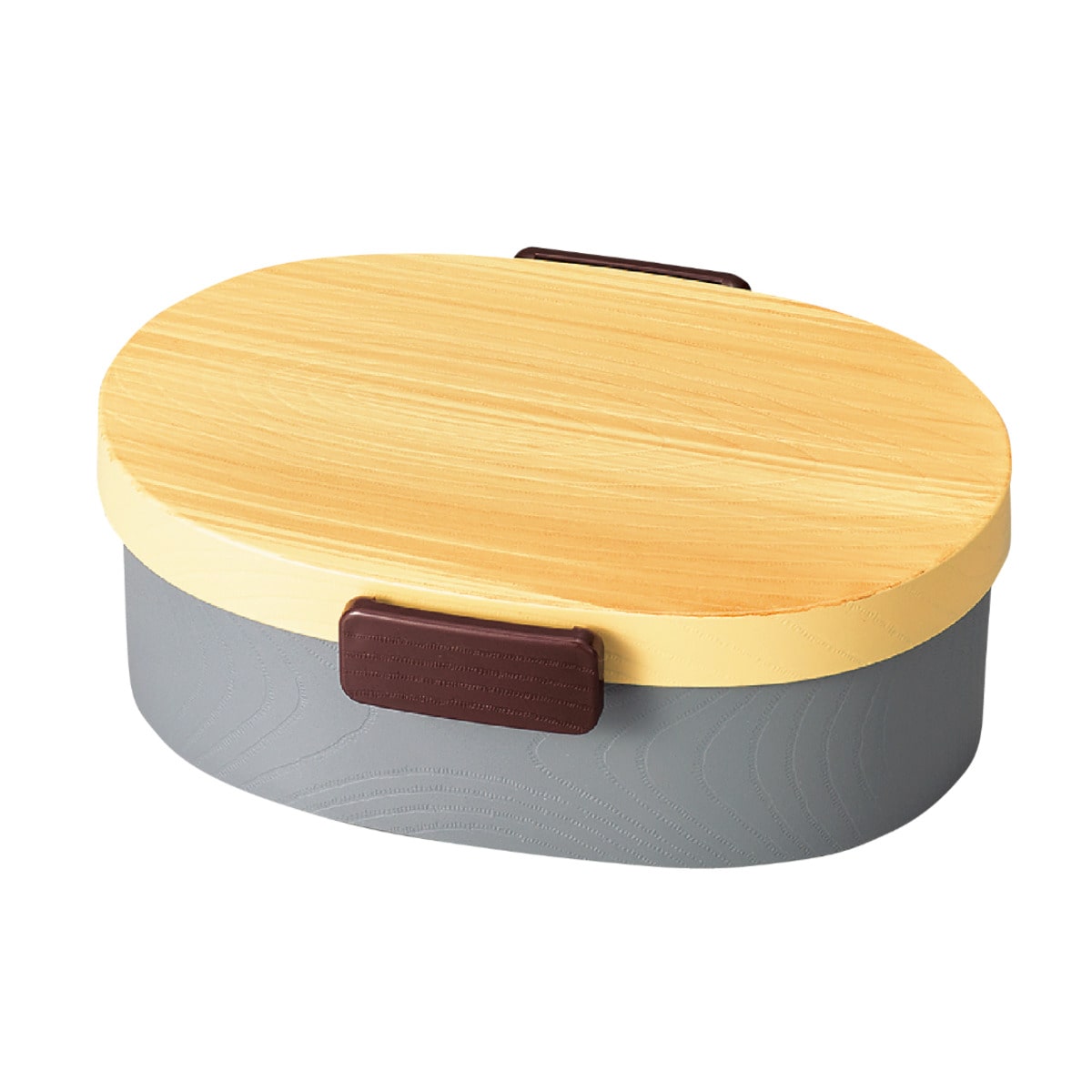 弁当箱 1段 800ml 木目小判弁当 大 タイト式 ツートーン ( お弁当箱 ランチボックス 一段 レンジ対応 食洗機対応 日本製 レンジOK 食洗機OK お弁当 弁当 小判型 仕切り付き 大人 大容量 大きい ) 【ヒノキグレー】 ヒノキグレー